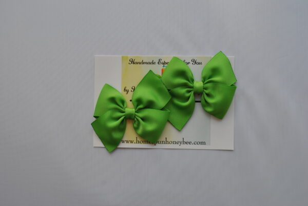 Shelby bow pigtail set in lime green by homespun honeybee designs