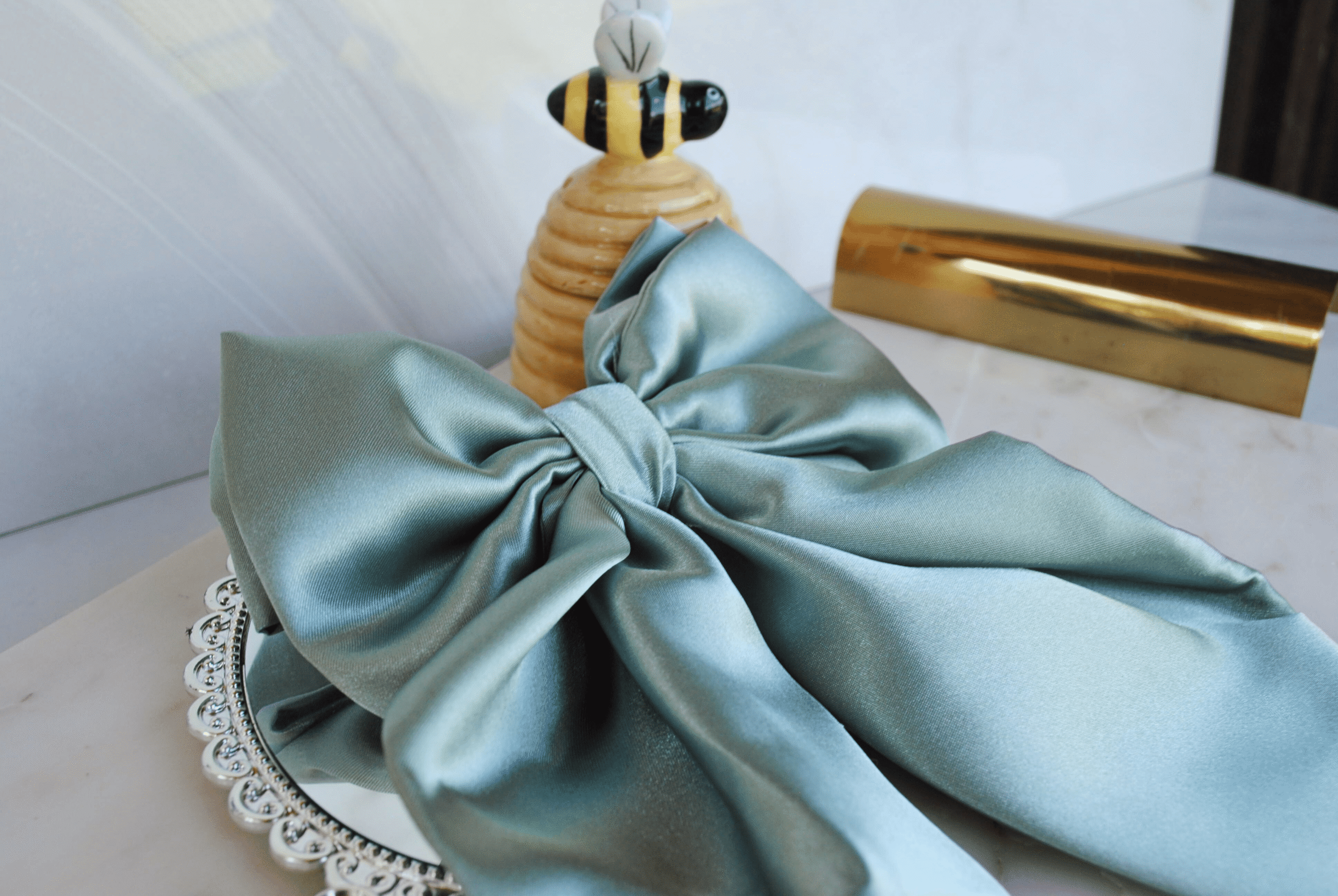 handmade sage green large satin bow