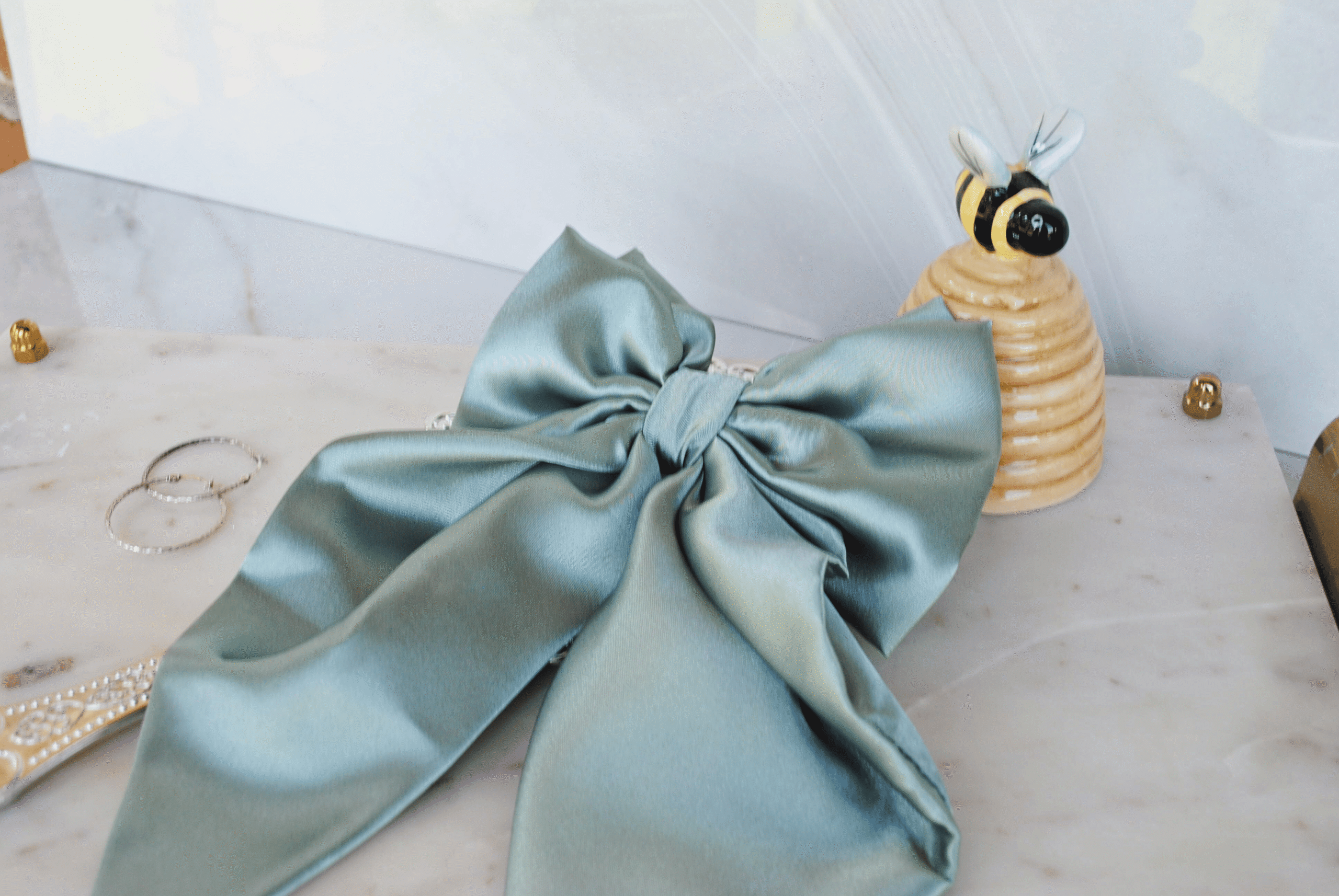 Large Satin Bow | Sage Green Bow Hair Barrette - Image 2