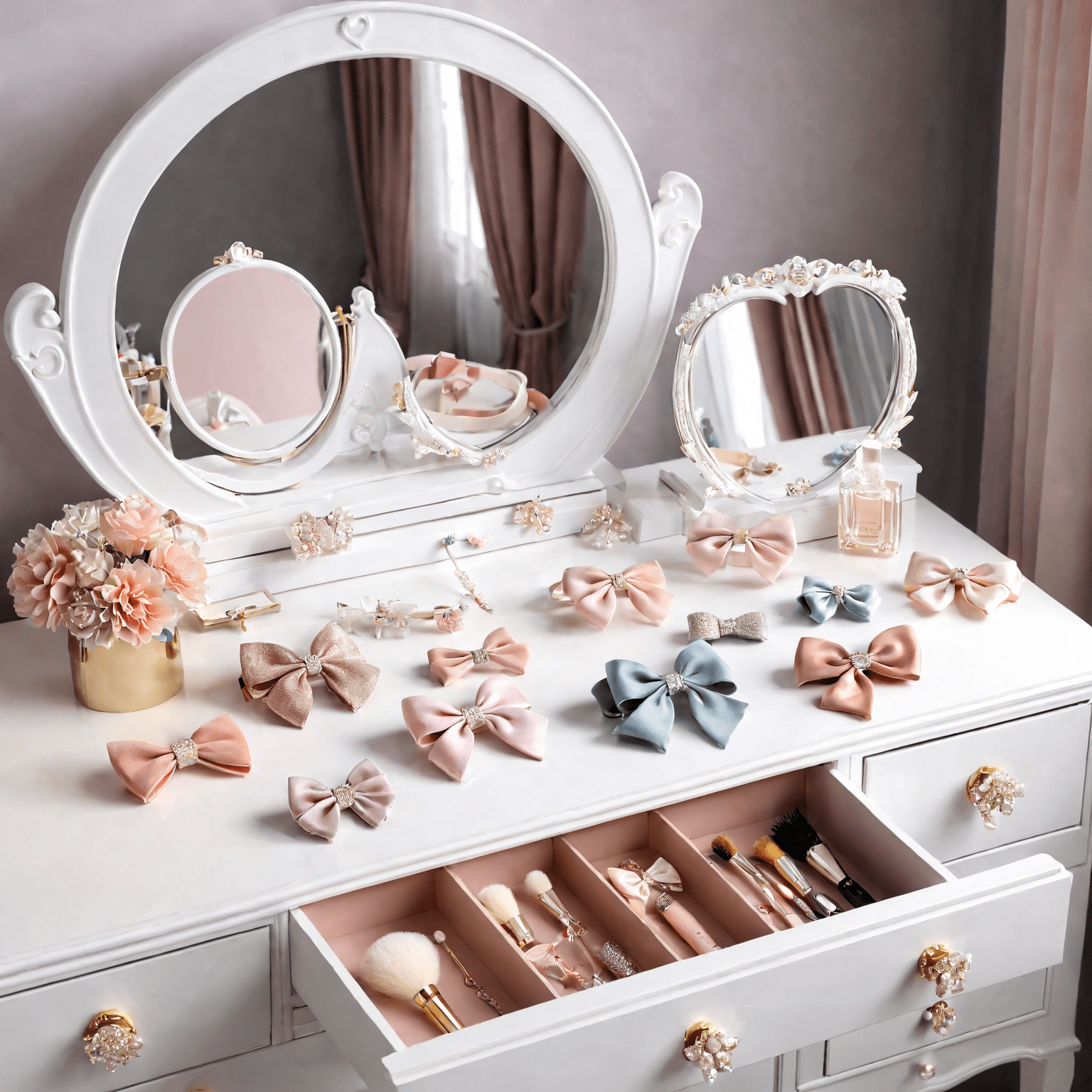 dressing table with girls hair accessories for styling
