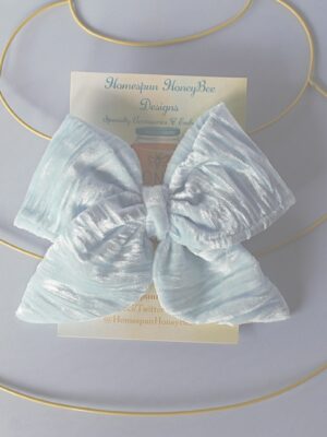 light blue velvet hair bow by homespun honeybee designs