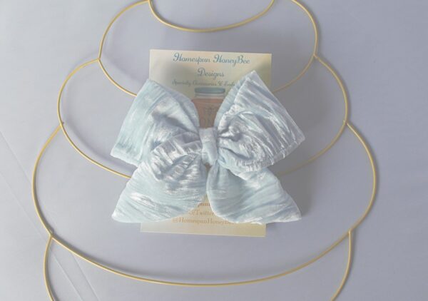 light blue velvet hair bow by homespun honeybee designs