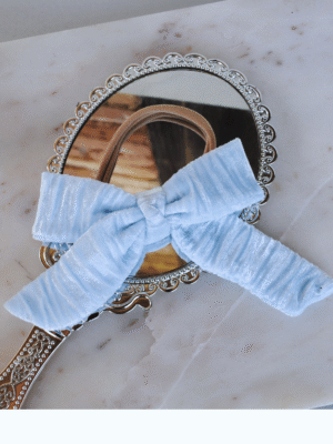 an icy blue velour luxe baby headband