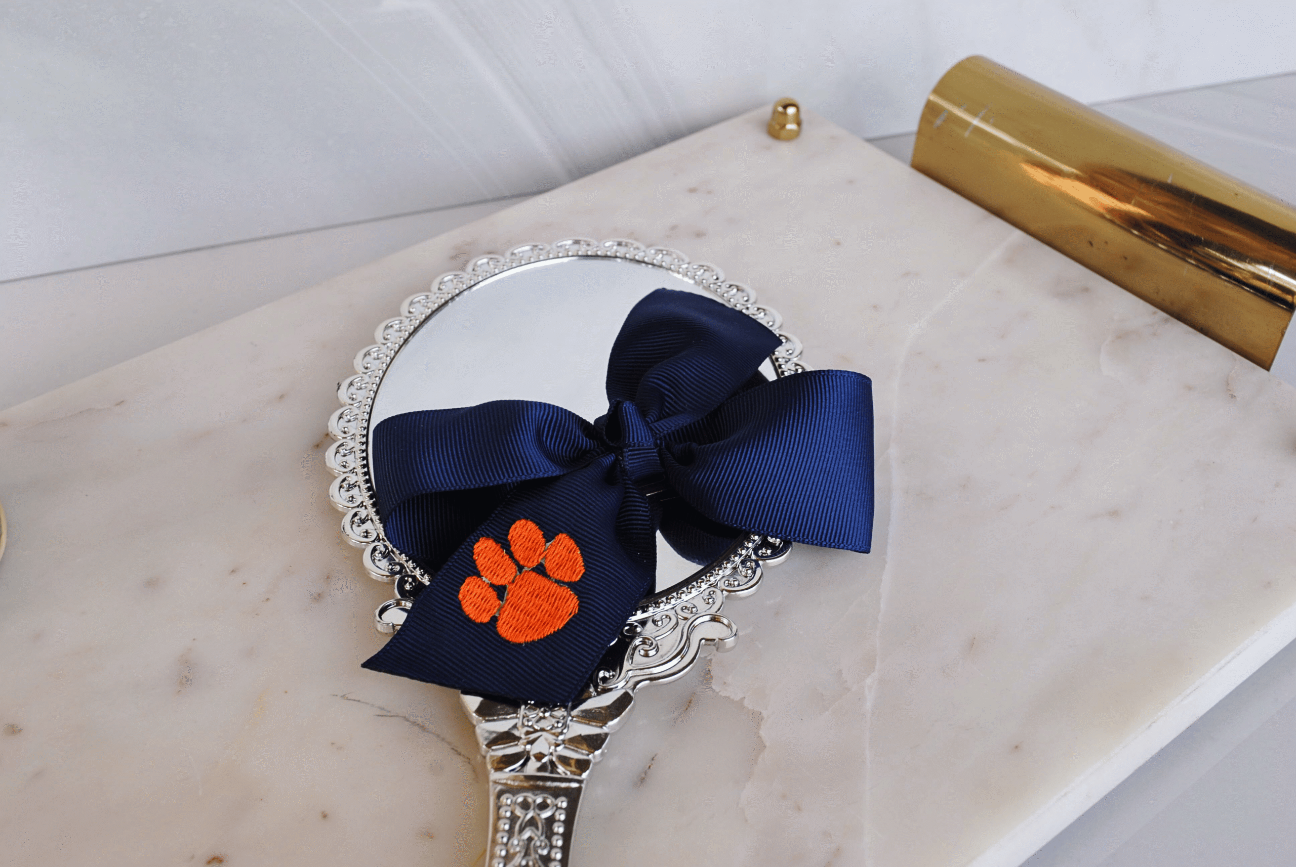 side view of hairbow for auburn tiger fans