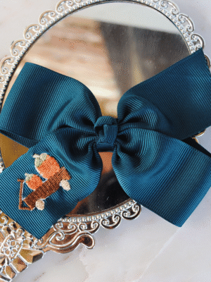 Large Teal Bow with embroidered Pumpkin Harvest motif