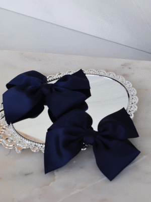 Flat Pigtail Pair Bows – Navy Rt