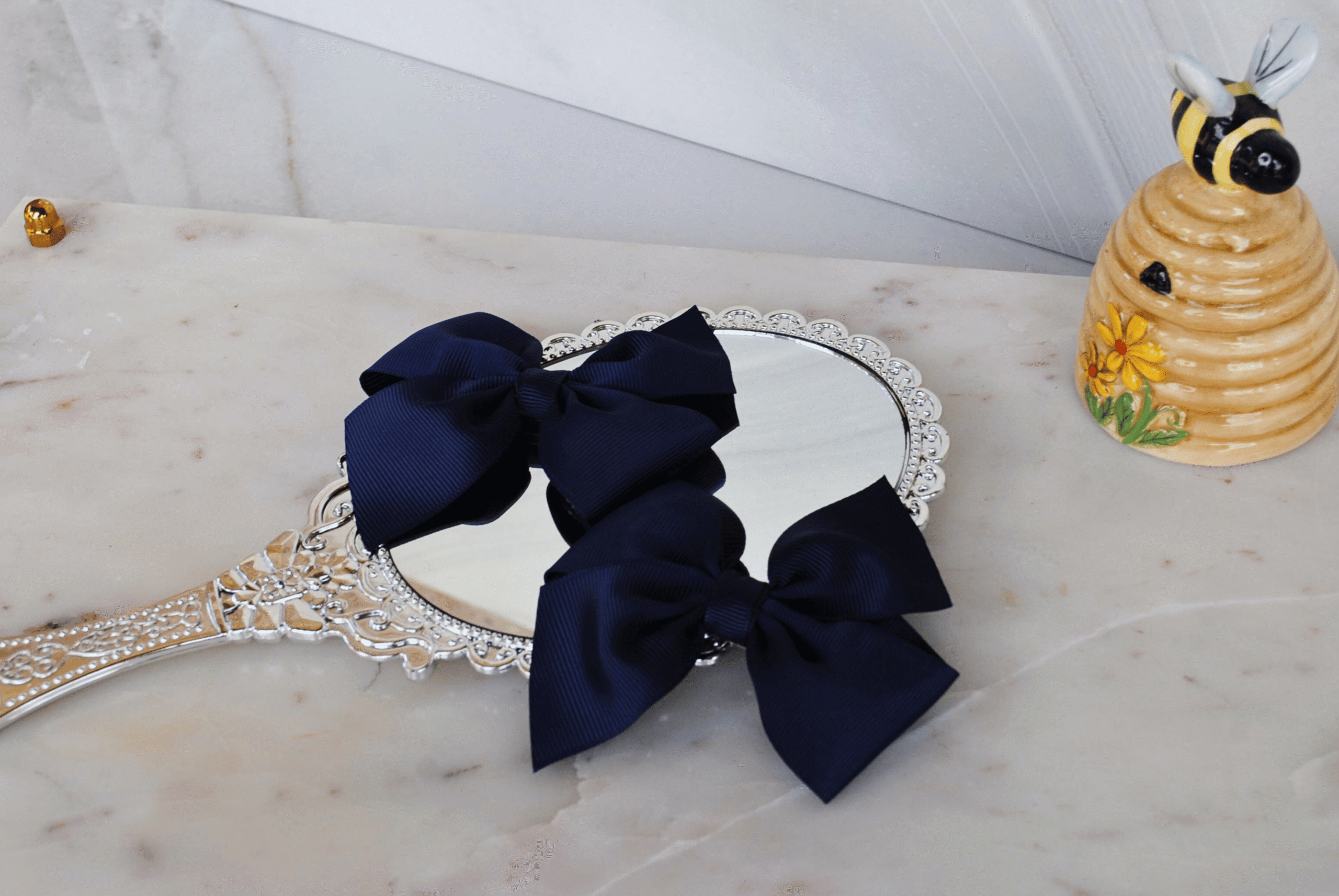 Shelby Pigtail Bows | Navy Ribbon Bows - Image 2
