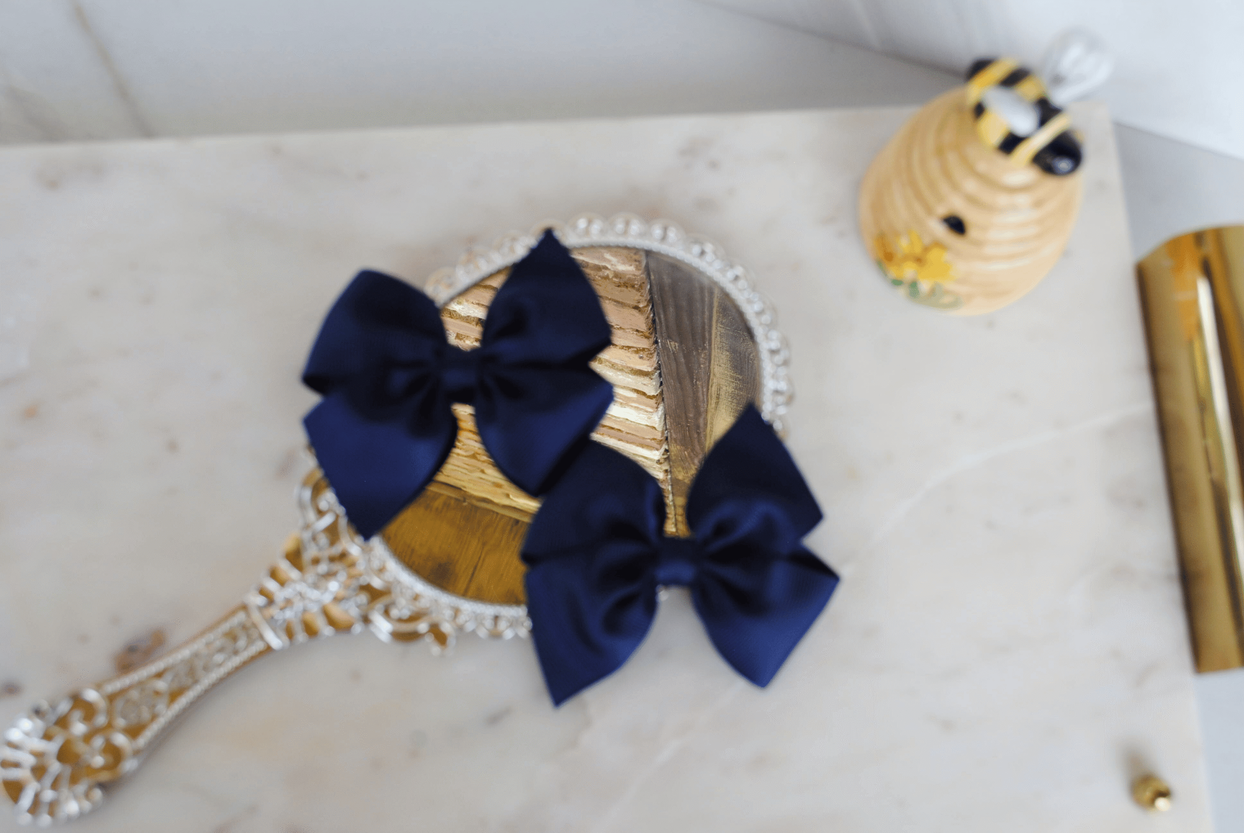shelby navy pigtail bows
