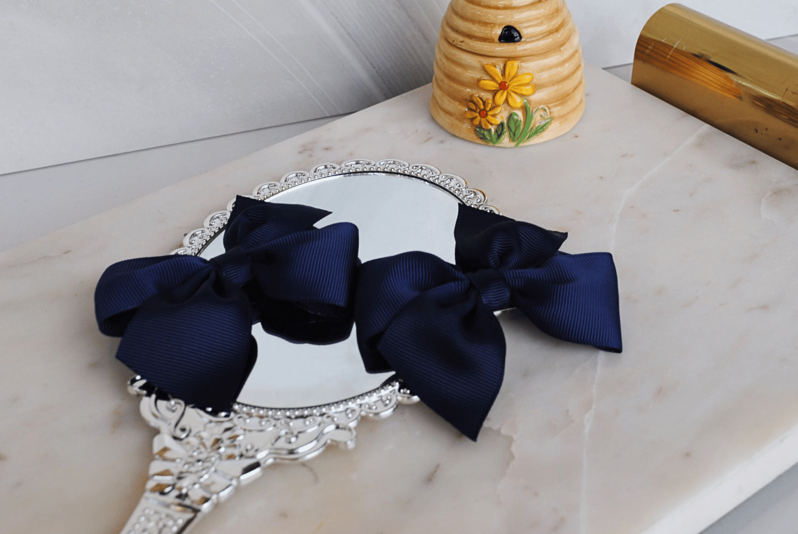 Shelby Pigtail Bows | Navy Ribbon Bows - Image 3