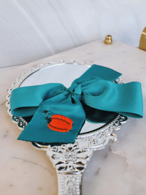 Large Pumpkin Bow on Teal Ribbon