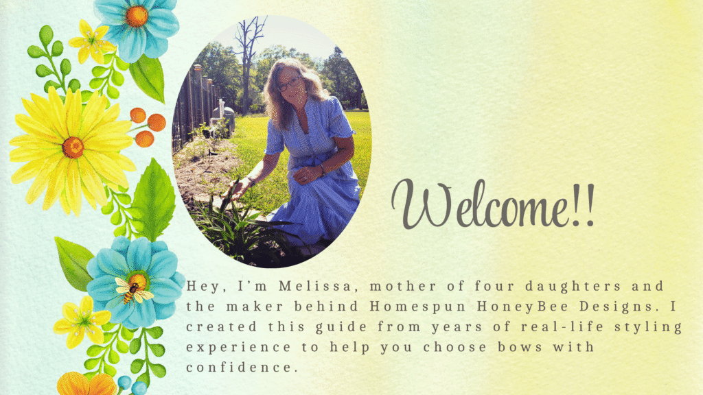 photo of and welcome by melissa, owner of homespun honeybee designs