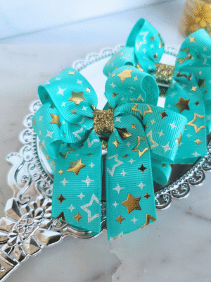 Glitter and Gold Stars Pigtail Bow Set