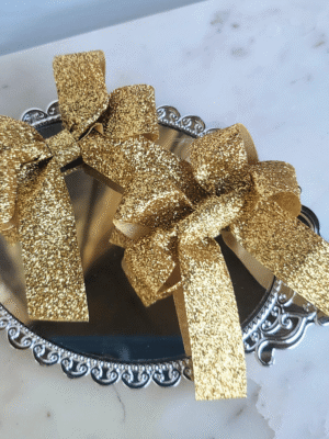 Gold Glitter pigtail bow clips