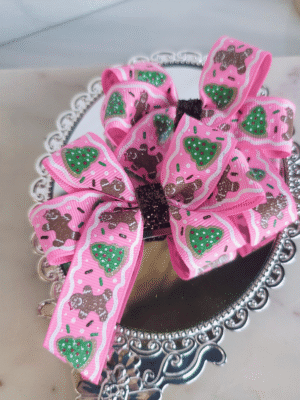 pink bow with gingerbread accents