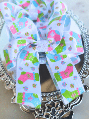 PInk and blue christmas stocking pigtail ribbons
