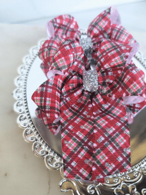 red plaid christmas pigtail hairbows