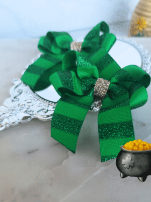 green glitter striped pigtail hairbows
